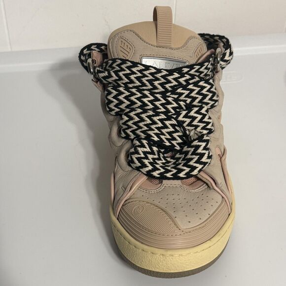 Lanvin Curb Shoes Mens Size 40 Beige Pink Low Top Leather Suede Made in Italy - Picture 9 of 16